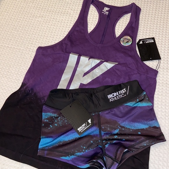 NEW! IRON FIST ATHLETIC Graphic Print Tank Top SMALL Purple Black Racerback - Picture 1 of 9